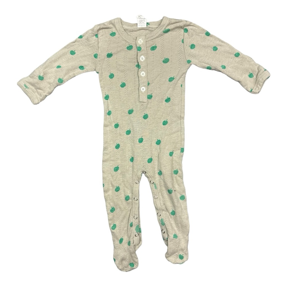 6/9 Month Kate Quinn Organic Green Apple Pointelle Footie Unisex EUC